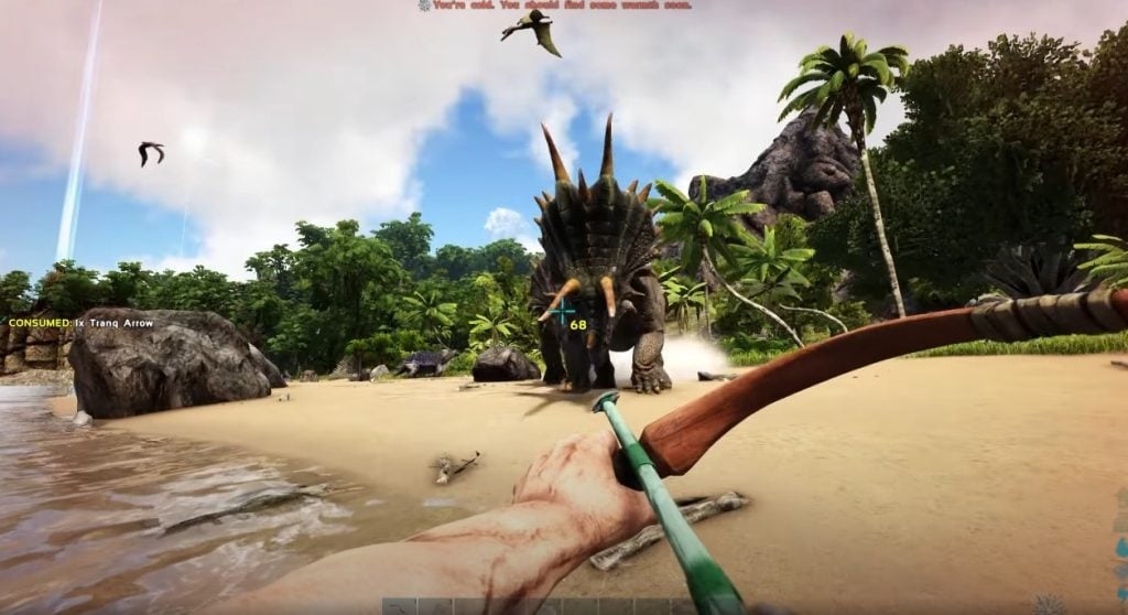مهاجمة ديناصور باستخدام قوس ونشاب مخدر في ARK: Survival Evolved
