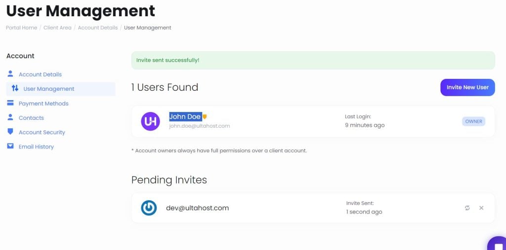 Invitation Sent to the User