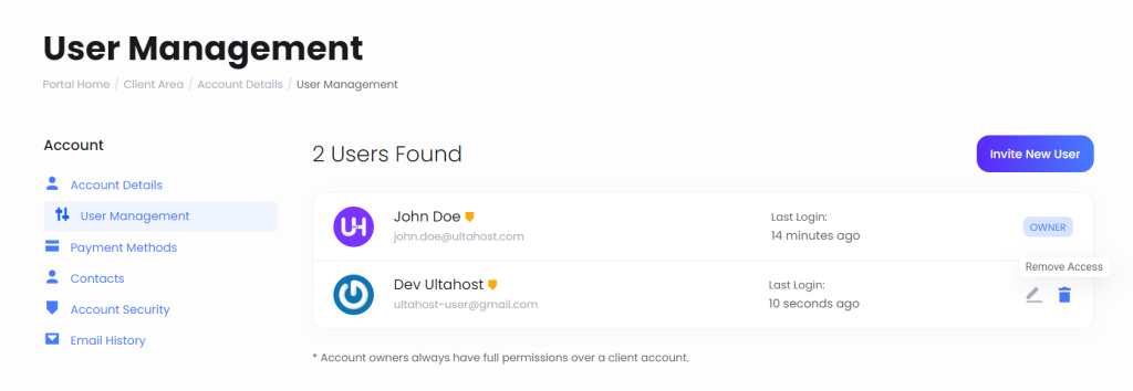 SunServer user management page