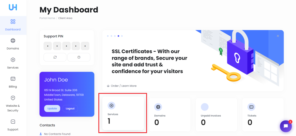 SunServer dashboard