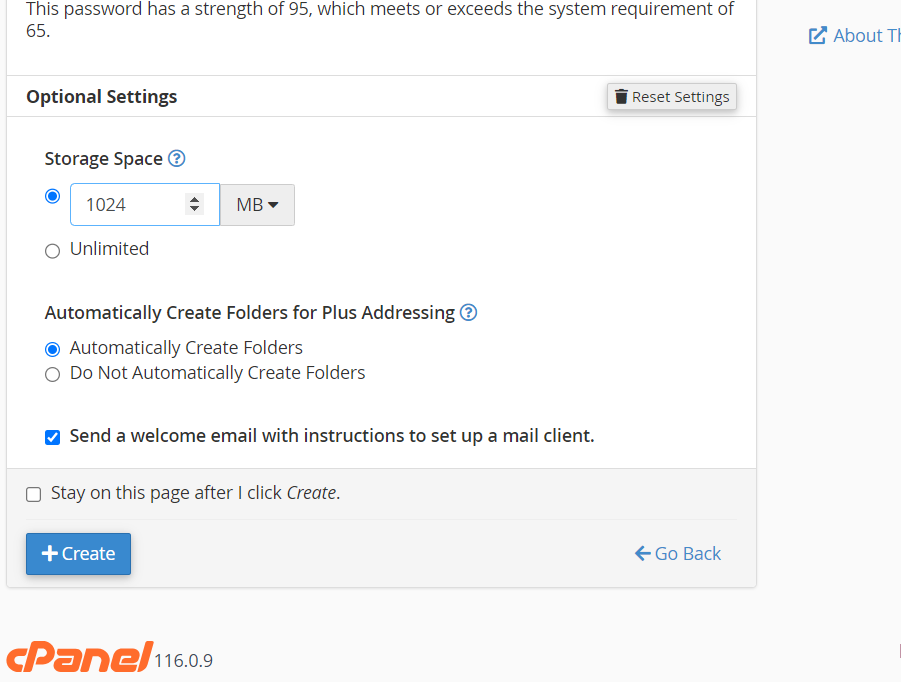 Additional Settings email account
