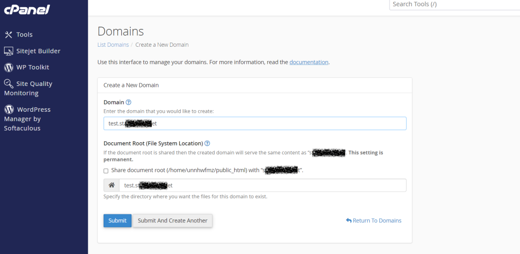 Create a new subdomain