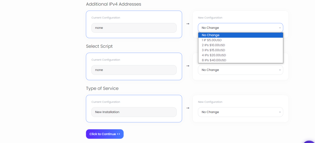 Hosting plan change