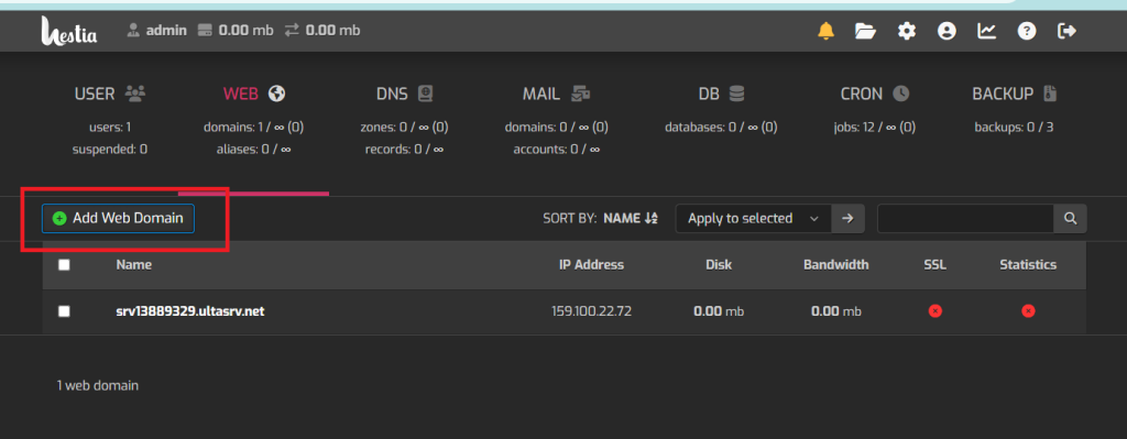 hestia add domain