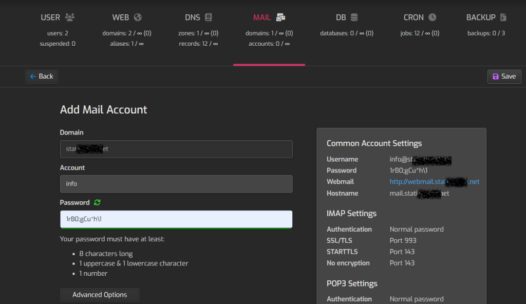 hestia add mail