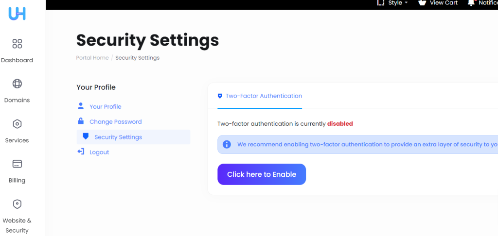 enable 2fa SunServer