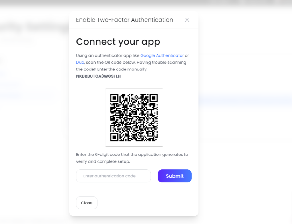 enable 2fa qr