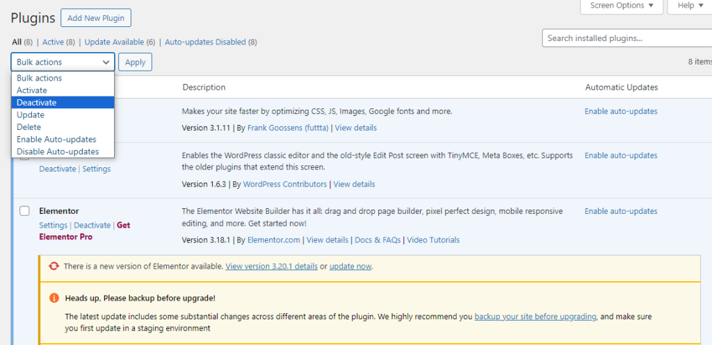 deactivate plugins