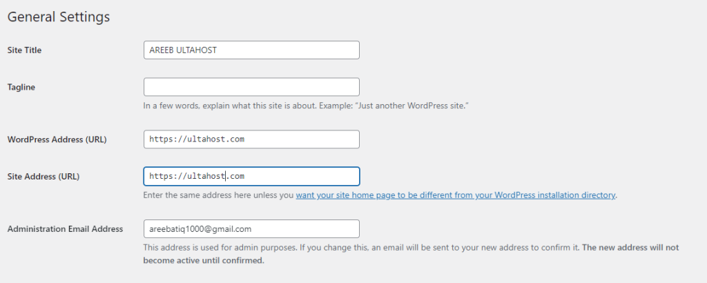 WordPress general setting