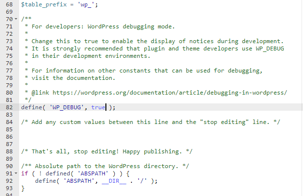 wp debug true